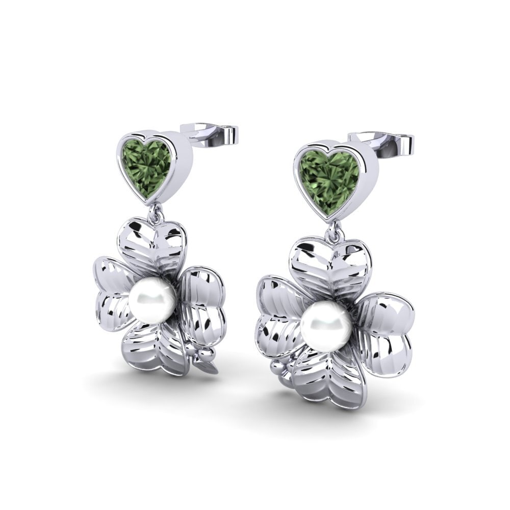 14ct White Gold Green Sapphire Women's Earring Parlare