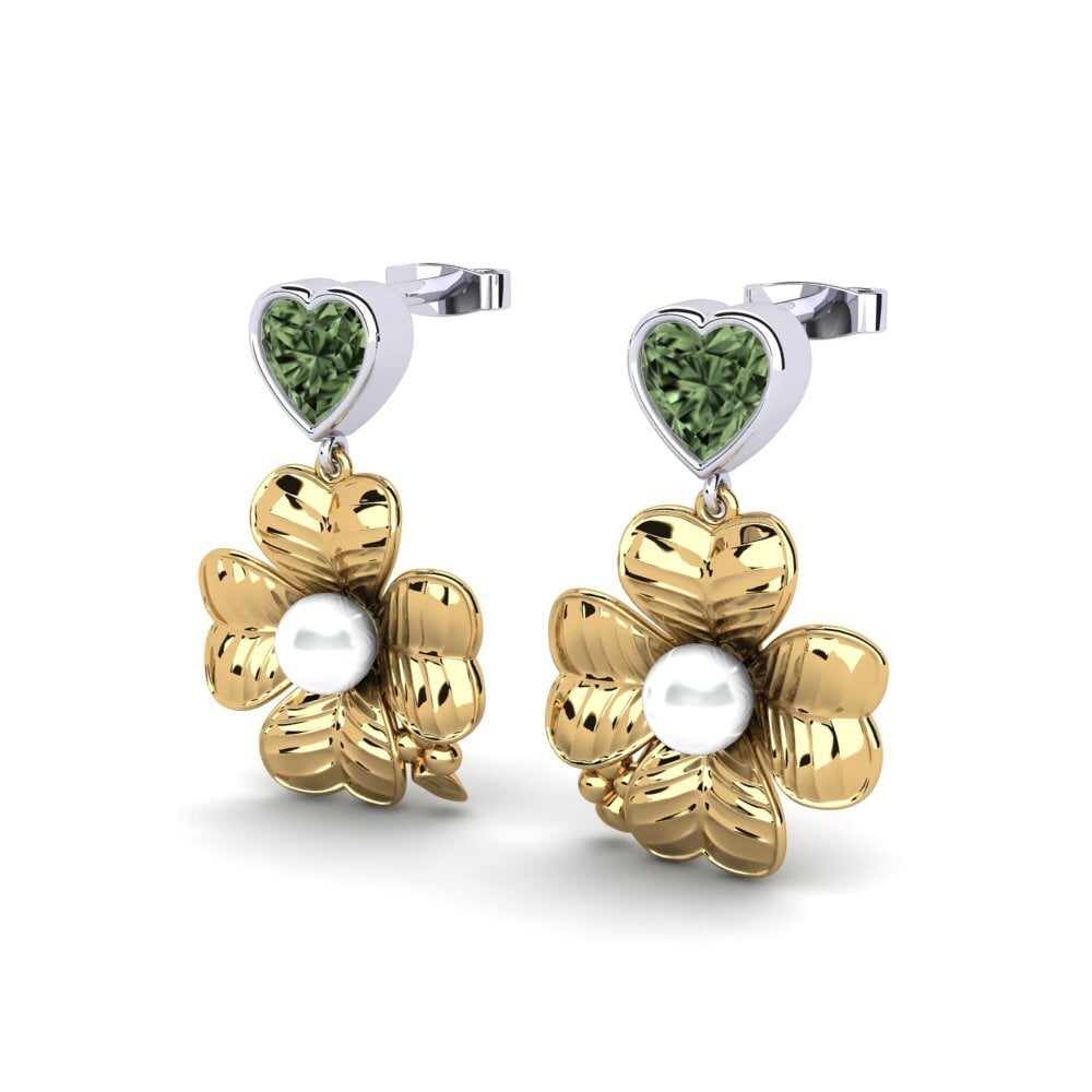 14ct Yellow & White Gold Green Sapphire Women's Earring Parlare
