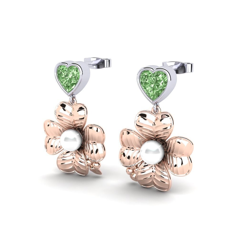 9k Oro Rosa & Blanco Diamante Verde Pendiente de mujer Parlare