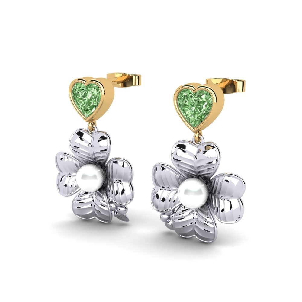 9ct White & Yellow Gold Green Diamond Women's Earring Parlare