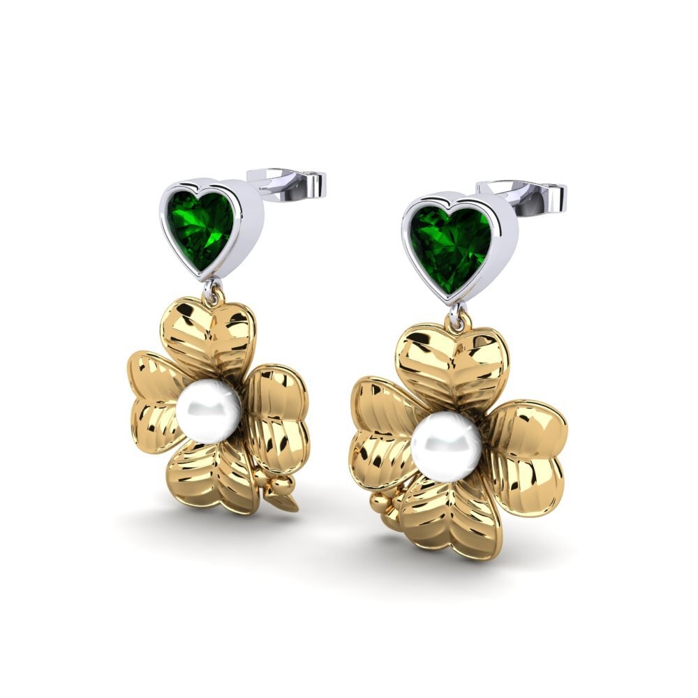 14ct Yellow & White Gold Green Tourmaline Women's Earring Parlare