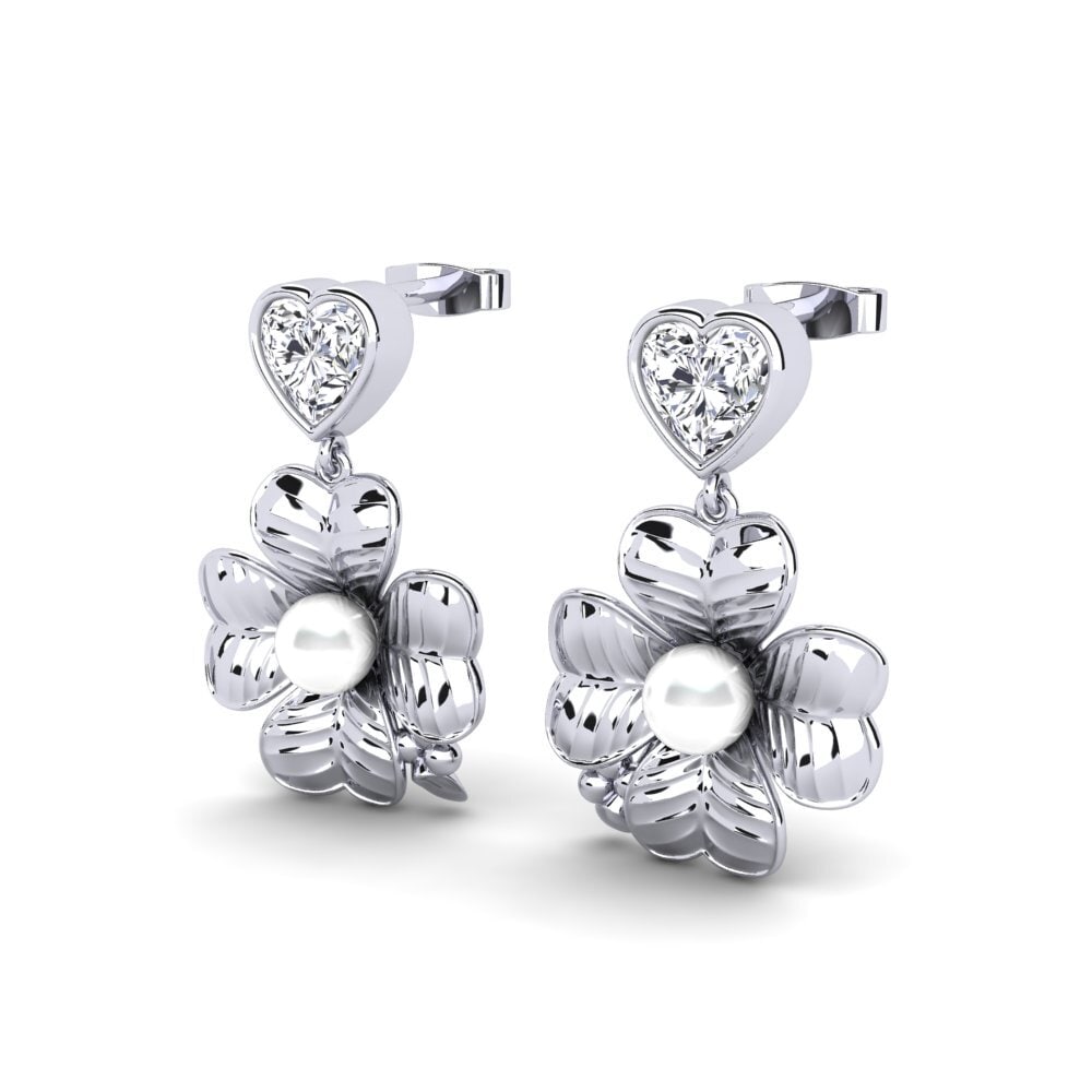 9k Oro Blanco Diamante cultivado en laboratorio Pendiente de mujer Parlare