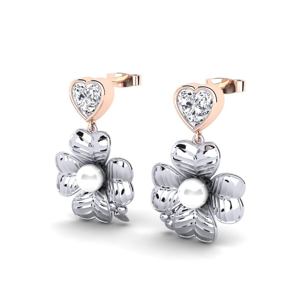 14k Oro Blanco & Rosa Diamante cultivado en laboratorio Pendiente de mujer Parlare