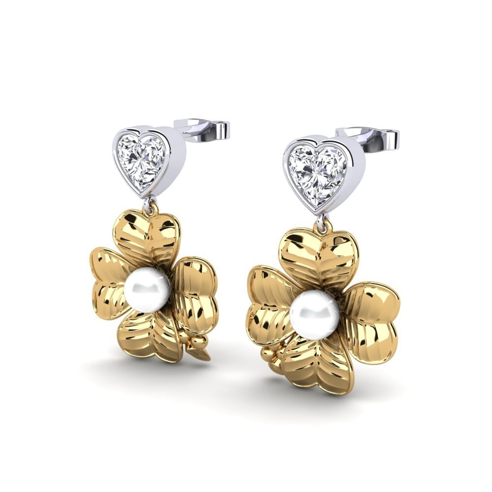 14k Oro Amarillo & Blanco Diamante cultivado en laboratorio Pendiente de mujer Parlare