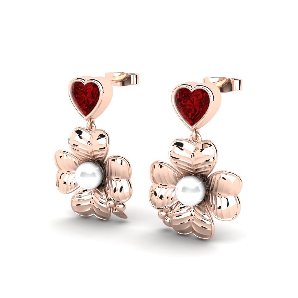 9ct Rose Gold Ruby (Lab Created) Women's Earring Parlare