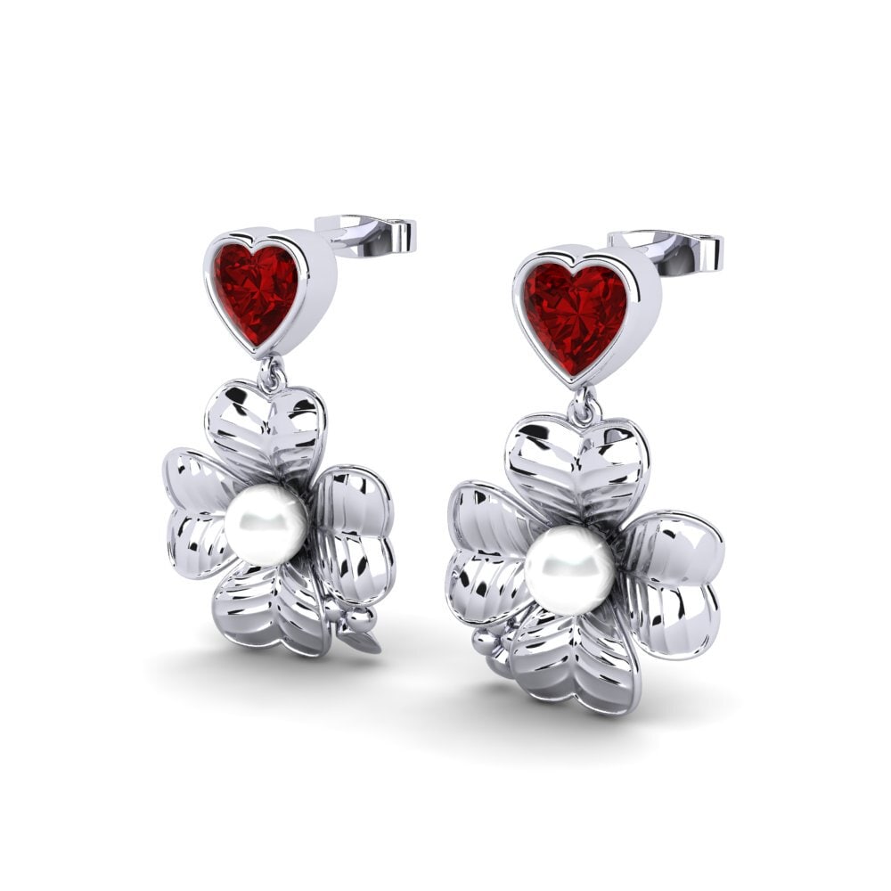 White Silver Ruby (Lab Created) Women's Earring Parlare