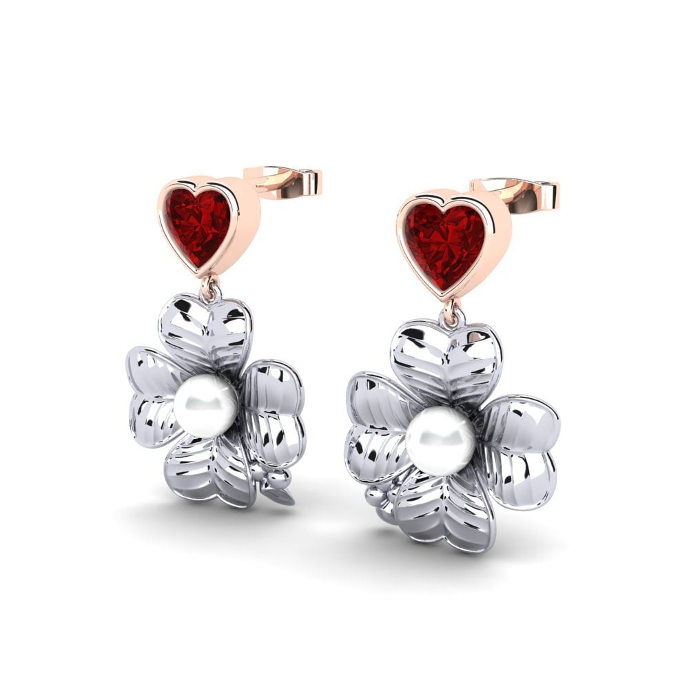 9ct White & Rose Gold Ruby (Lab Created) Women's Earring Parlare