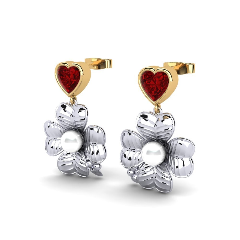 9ct White & Yellow Gold Ruby (Lab Created) Women's Earring Parlare