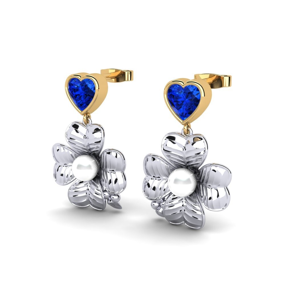 14ct White & Yellow Gold Sapphire (Lab Created) Women's Earring Parlare