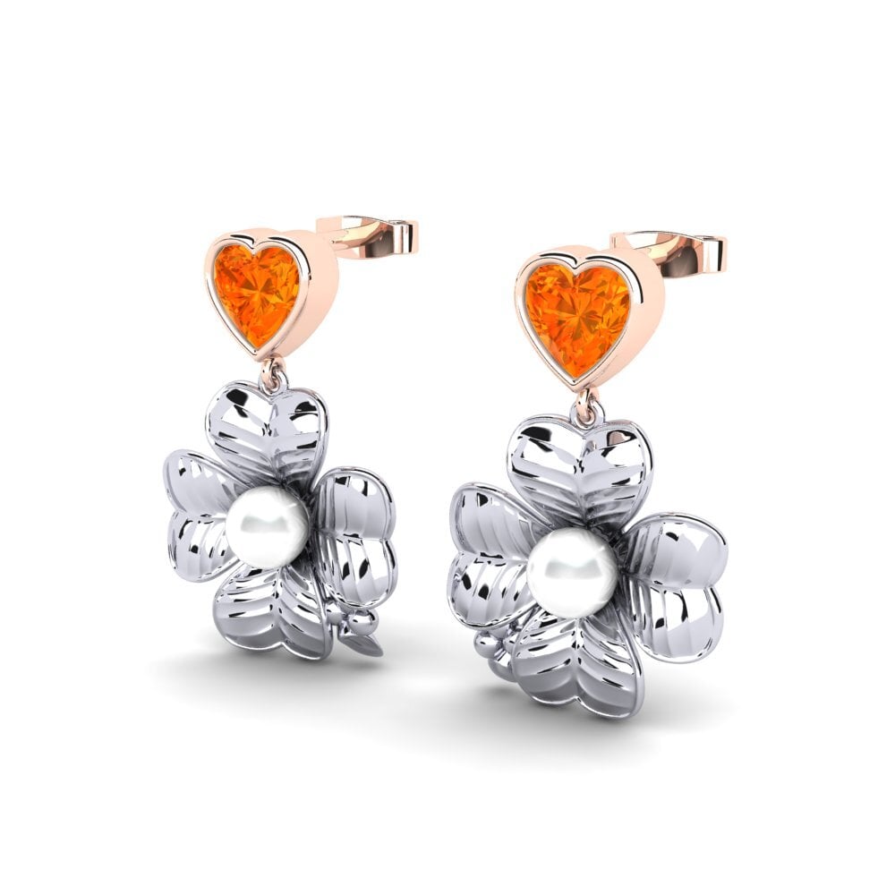 14ct White & Rose Gold Orange Sapphire Women's Earring Parlare