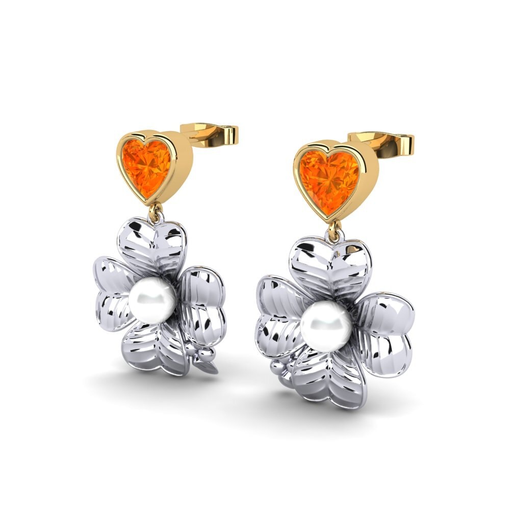 9ct White & Yellow Gold Orange Sapphire Women's Earring Parlare