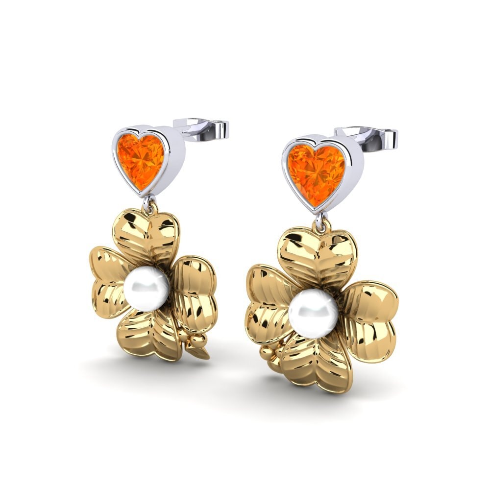 14ct Yellow / White Gold Orange Sapphire Women's Earring Parlare