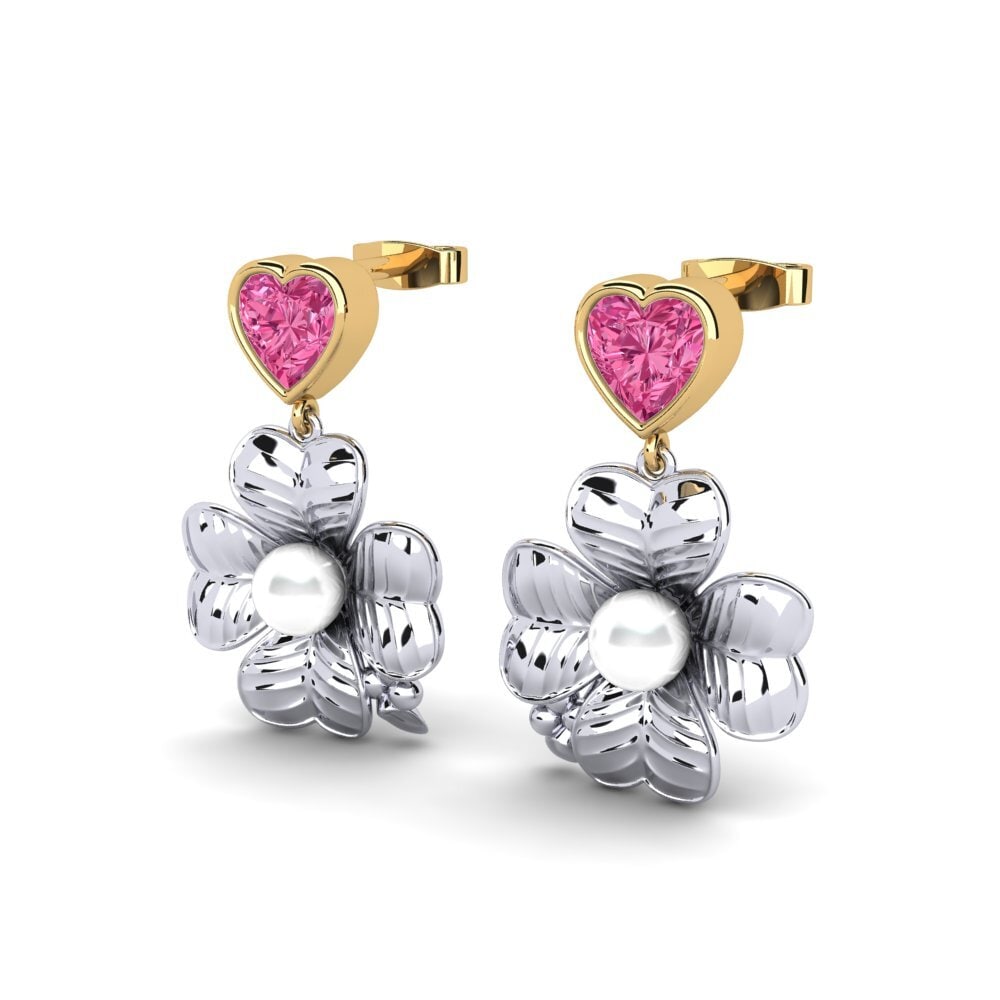 14ct White & Yellow Gold Pink Tourmaline Women's Earring Parlare
