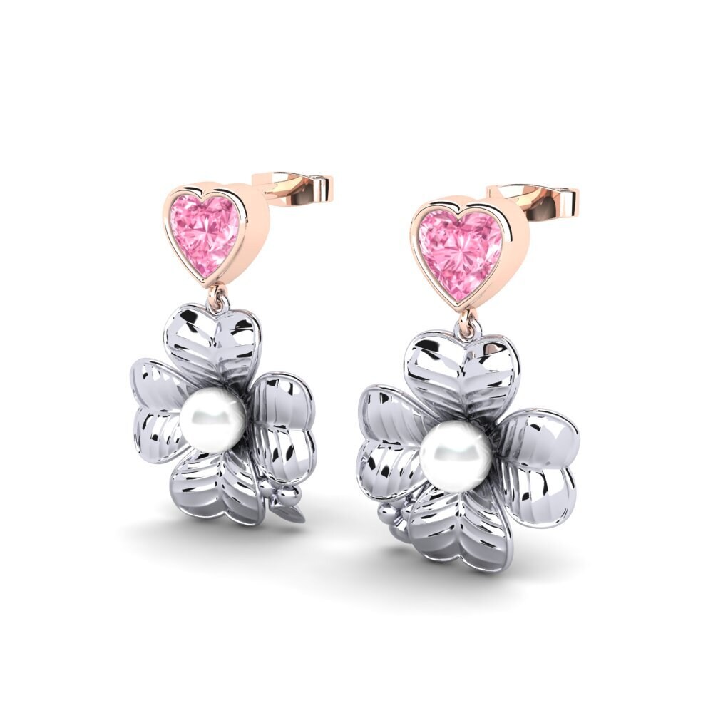 14k Oro Blanco & Rosa Zafiro Rosado Pendiente de mujer Parlare