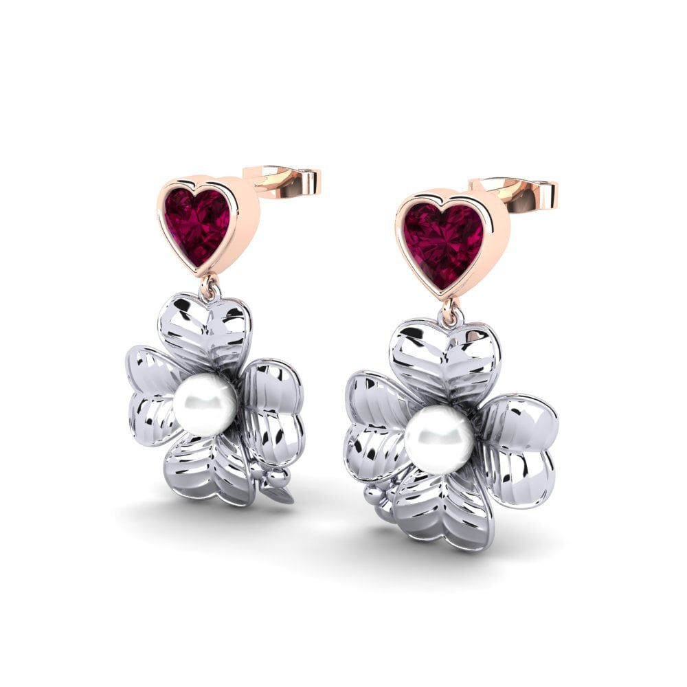 9ct White & Rose Gold Rhodolite Garnet Women's Earring Parlare