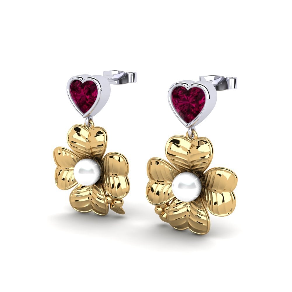 9ct Yellow & White Gold Rhodolite Garnet Women's Earring Parlare