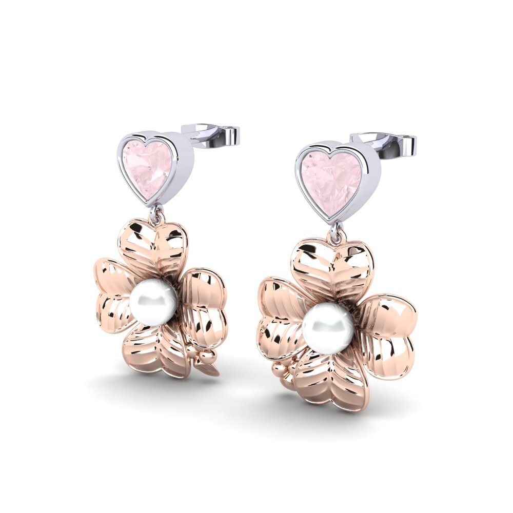 9k Oro Rosa & Blanco Cuarzo rosa Pendiente de mujer Parlare