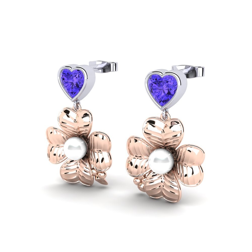 14ct Rose & White Gold Tanzanite Women's Earring Parlare