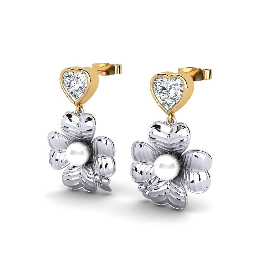 9ct White & Yellow Gold White Zircon Women's Earring Parlare
