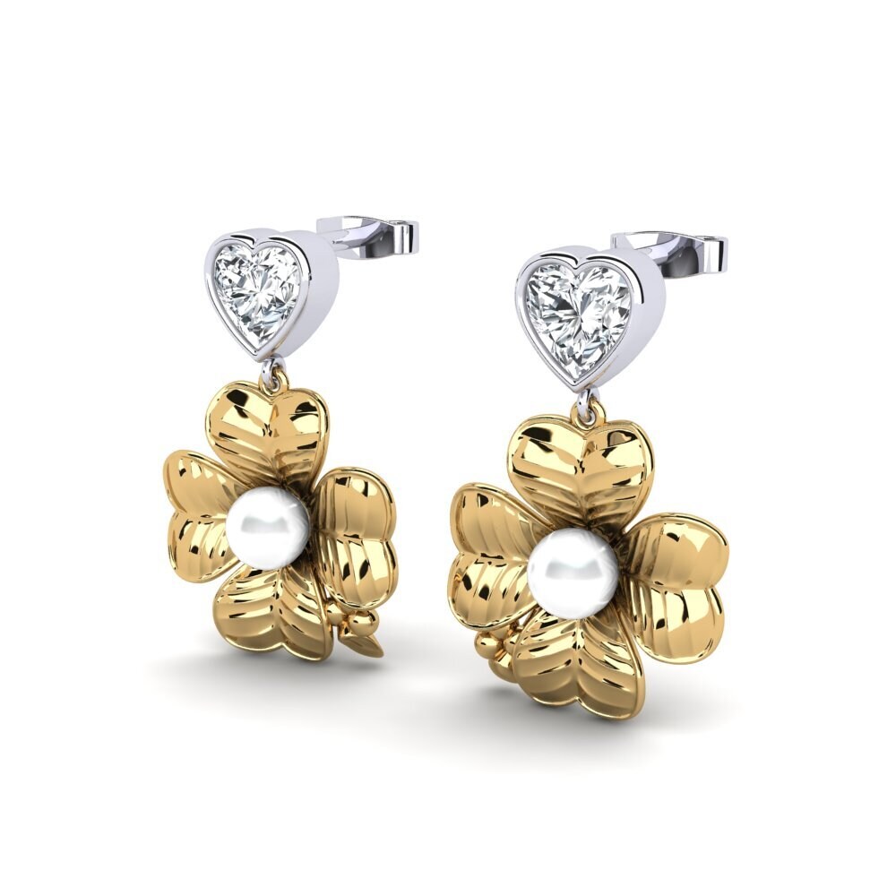 9ct Yellow & White Gold White Zircon Women's Earring Parlare