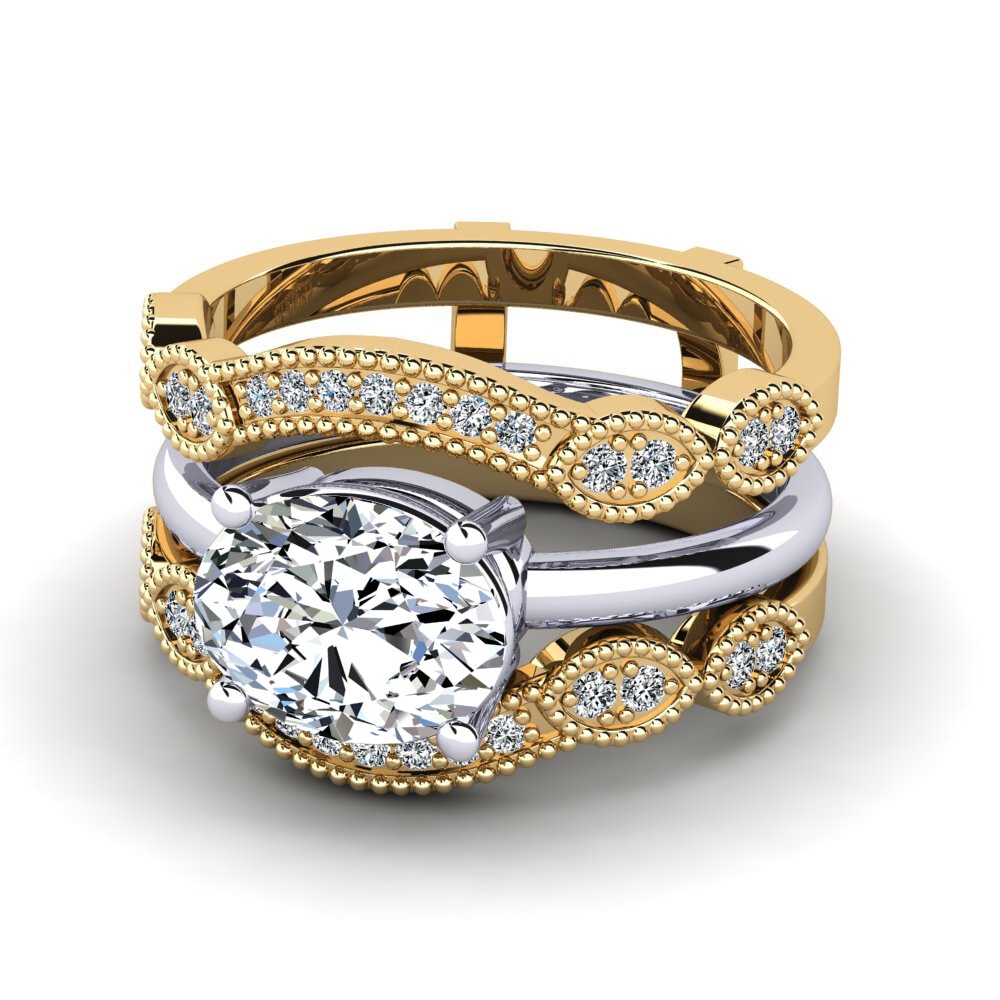 9k Oro Amarillo & Blanco Anillo Pasti SET