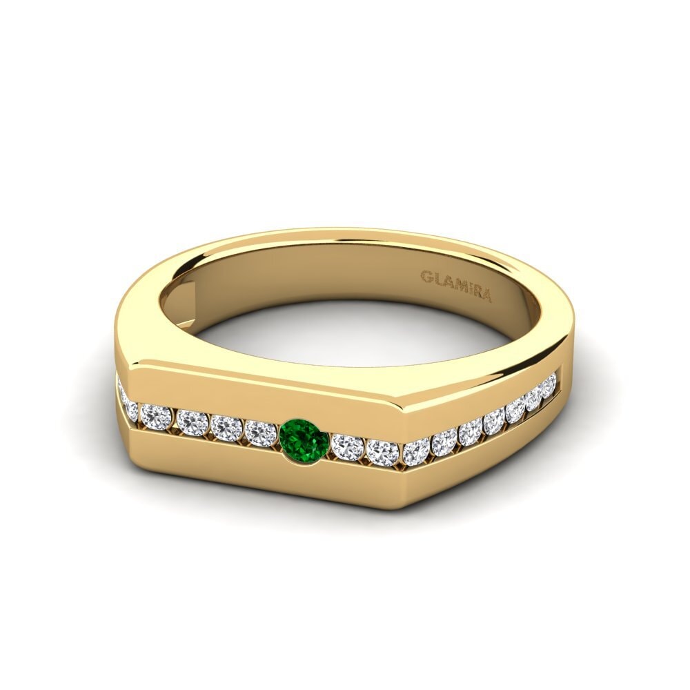 14k Oro Amarillo Circonita Verde Anillo de Hombre Paul