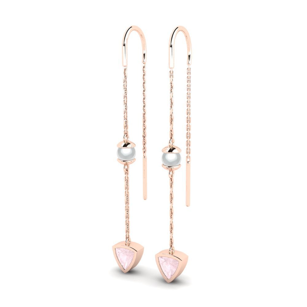 14k Oro Rosa Cuarzo rosa Pendiente de mujer Peara