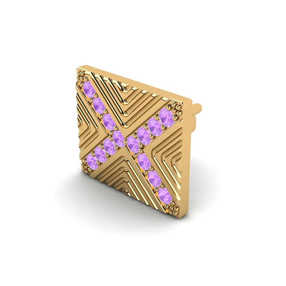 14ct Yellow Gold Amethyst Men's Earring Pelagiya
