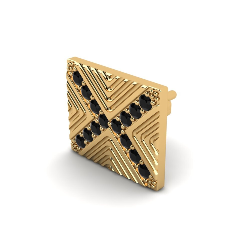 14ct Yellow Gold Black Diamond Men's Earring Pelagiya