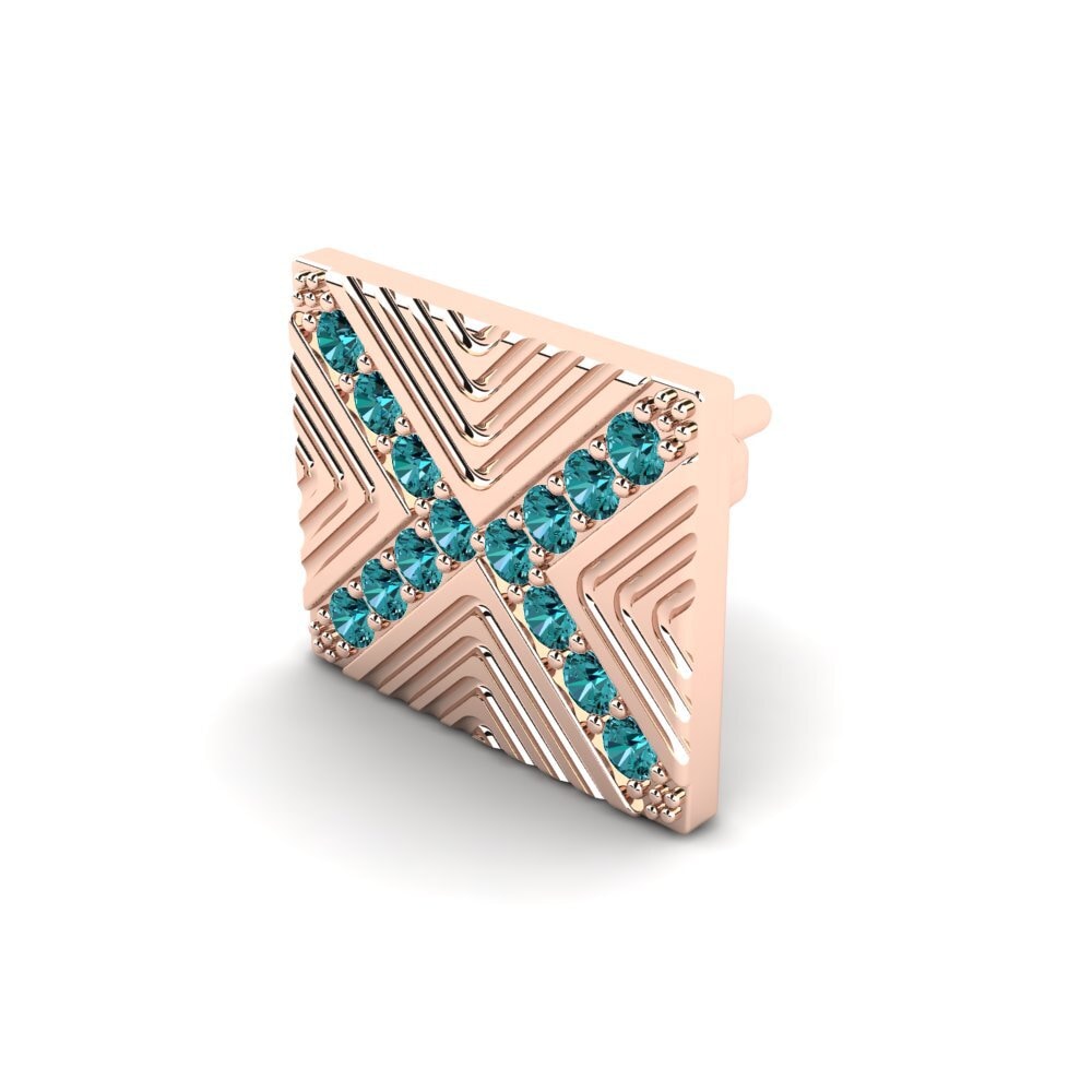 14k Oro Rosa Diamante Azul Pendiente para hombre Pelagiya
