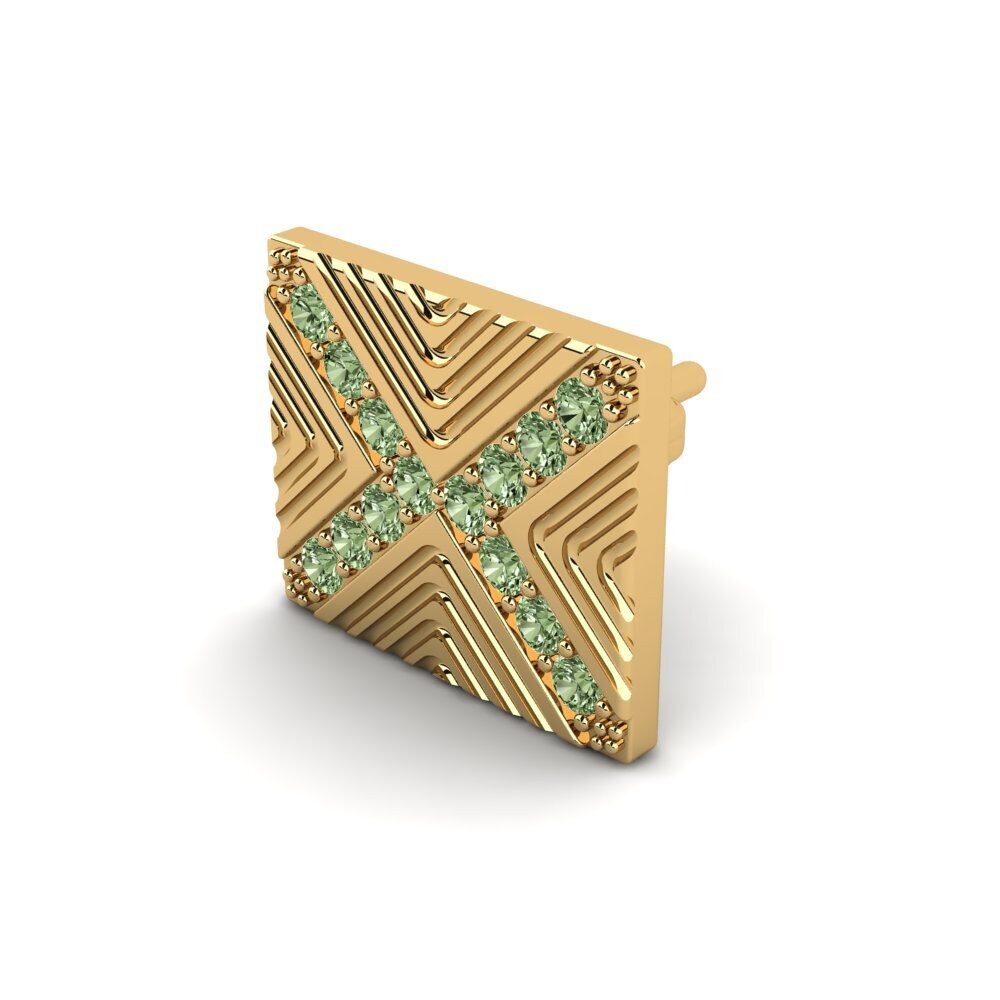 14ct Yellow Gold Green Diamond Men's Earring Pelagiya