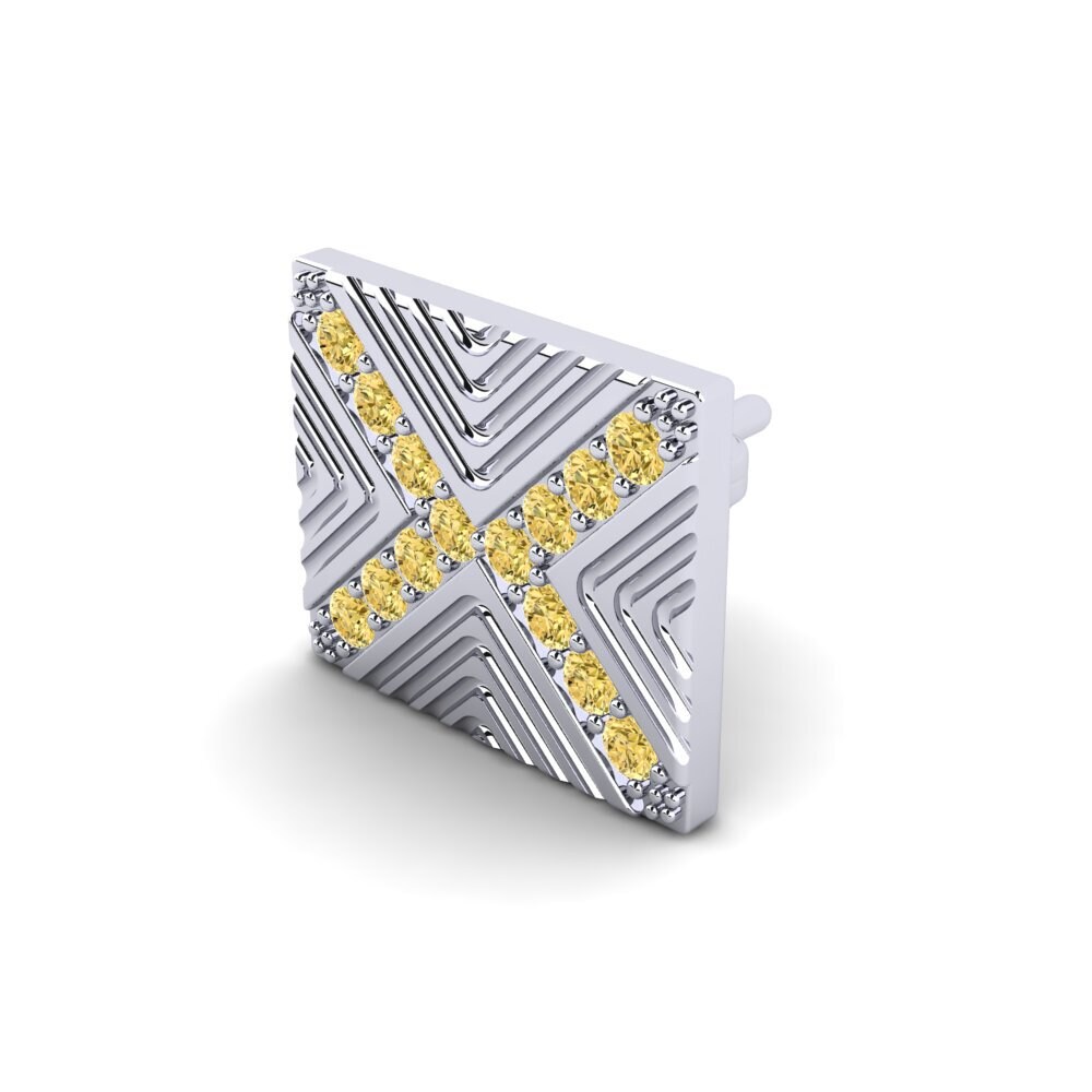 585 Bílé zlato Žlutý diamant Pánské náušnice Pelagiya