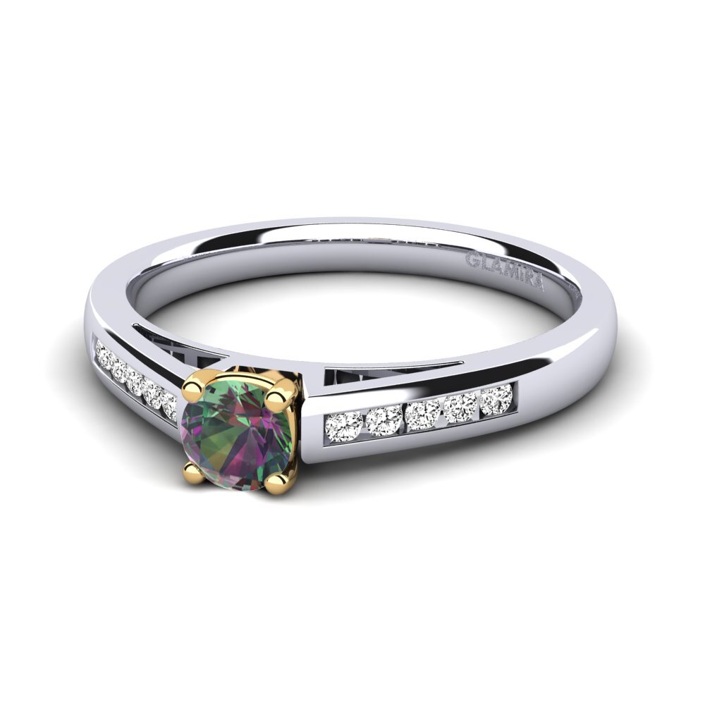 14k Oro Blanco & Amarillo Topacio Místico Anillo de compromiso Penelope