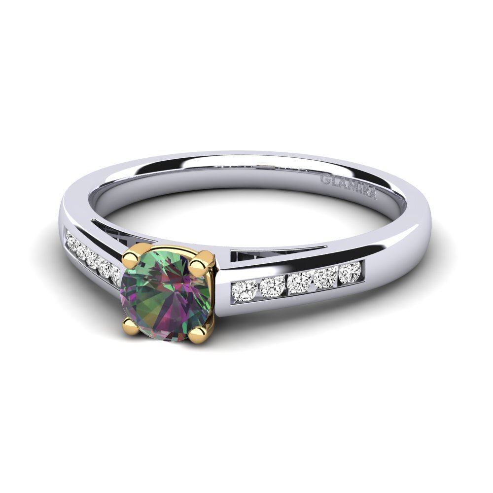 14k Oro Blanco & Amarillo Topacio Místico Anillo de compromiso Penelope 0.5crt