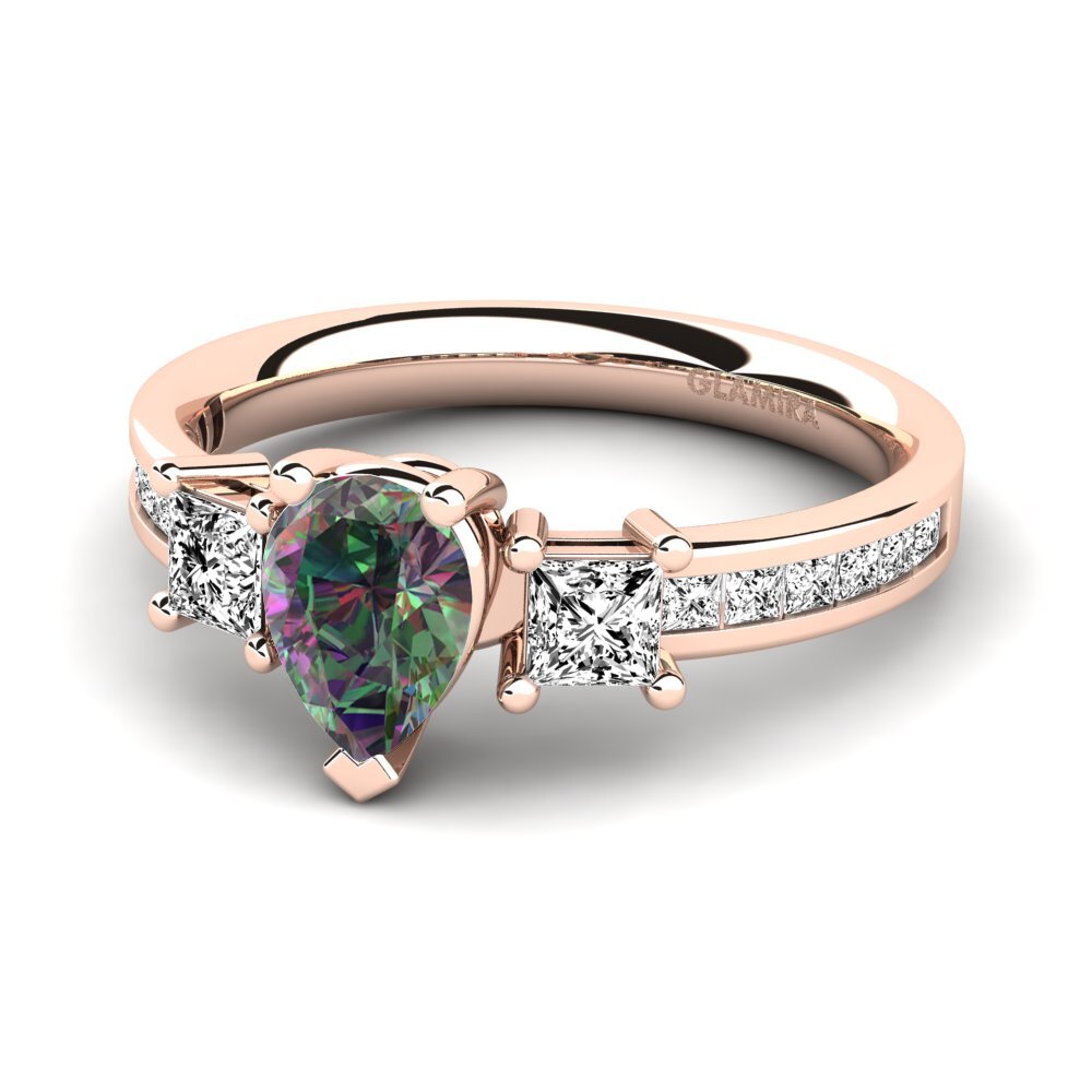 14k Oro Rosa Topacio Místico Anillo de compromiso Perenna