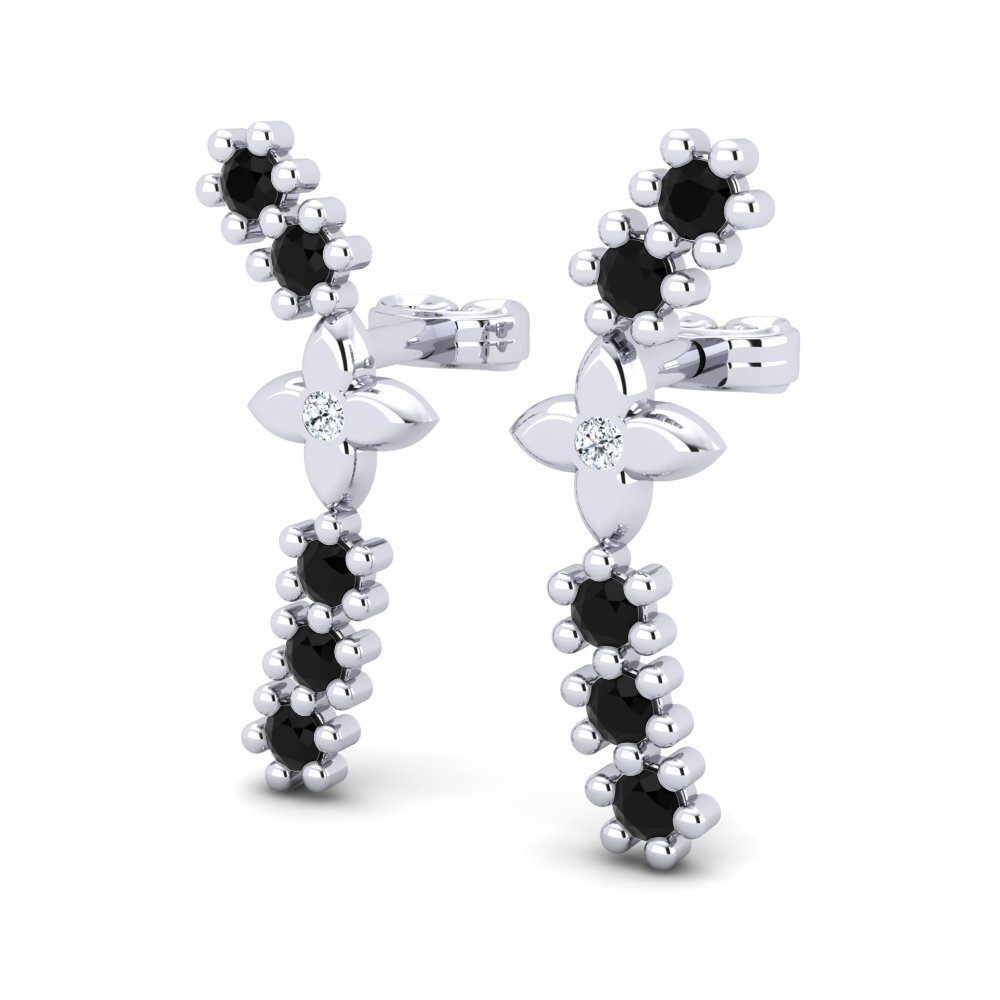 14k Oro Blanco Zafiro negro Pendiente de mujer Perilla
