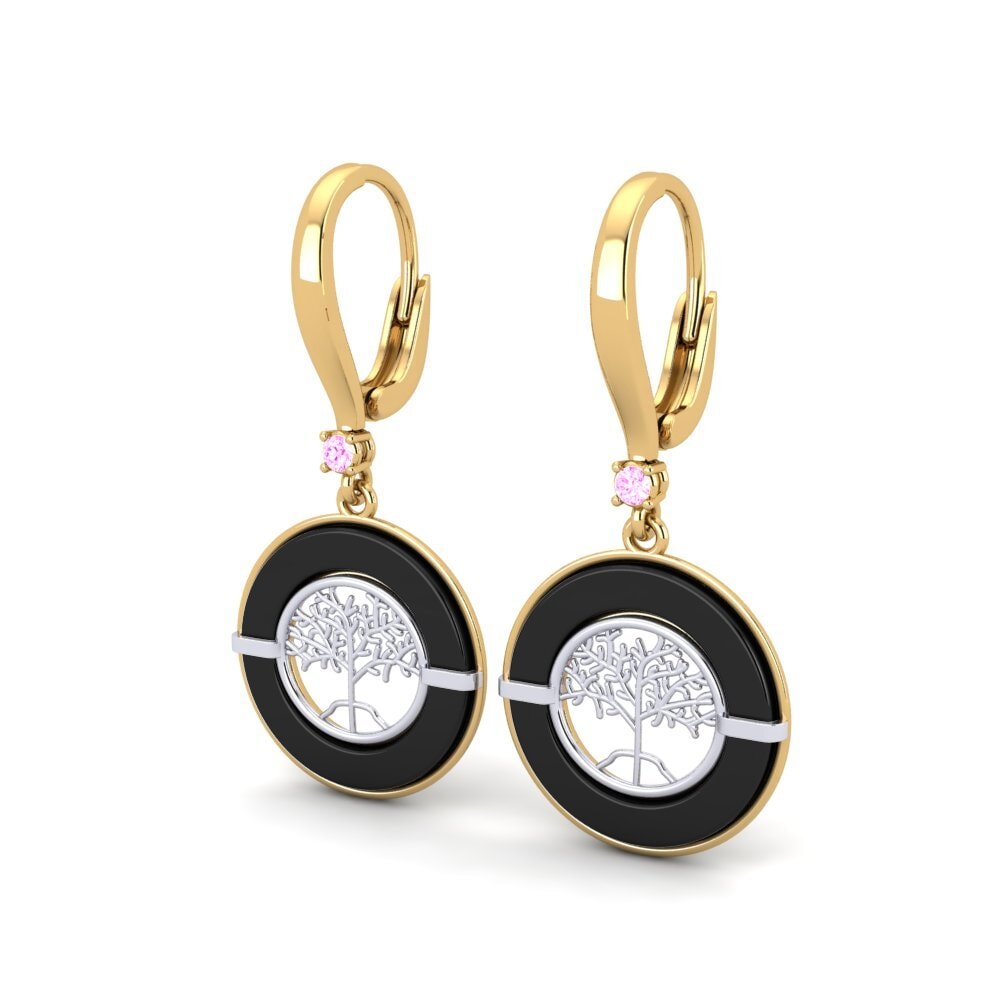 14k Oro Amarillo & Blanco Zafiro Rosado Pendiente de mujer Pernice