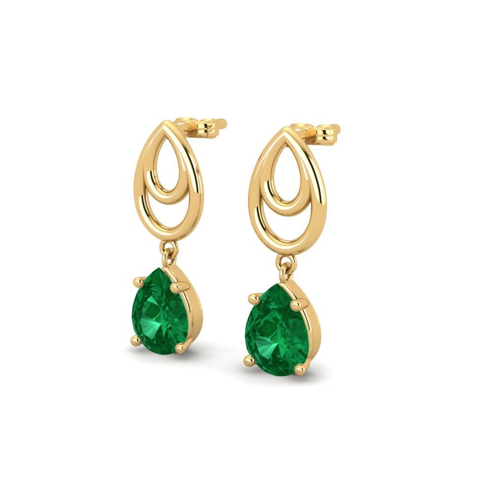 14ct Yellow Gold Emerald (Lab Created) Women's Earring Peso