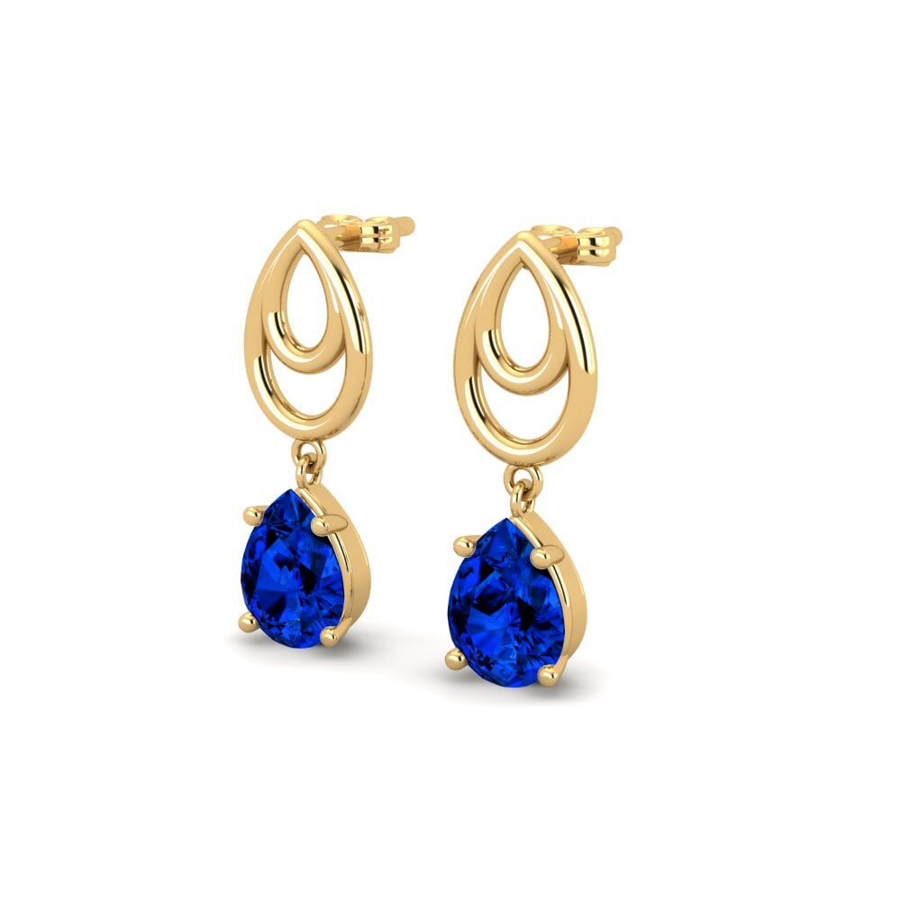 14ct Yellow Gold Sapphire (Lab Created) Women's Earring Peso