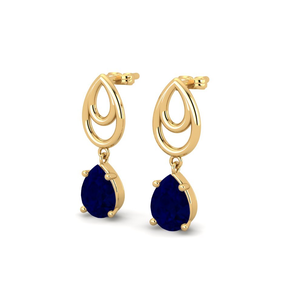 Ouro Amarelo 14K Safira Brincos Feminino Peso