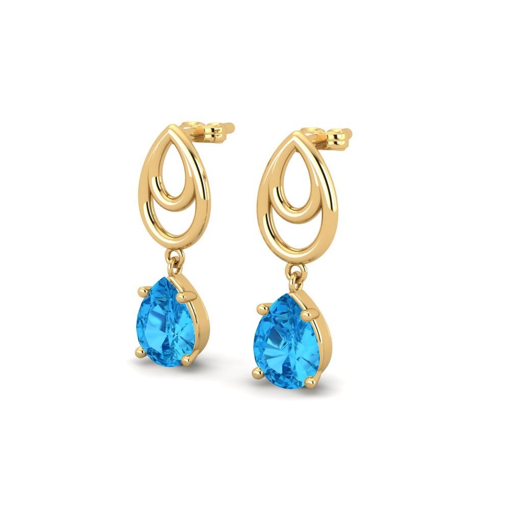 18k Oro Amarillo Topacio azul Pendiente de mujer Peso