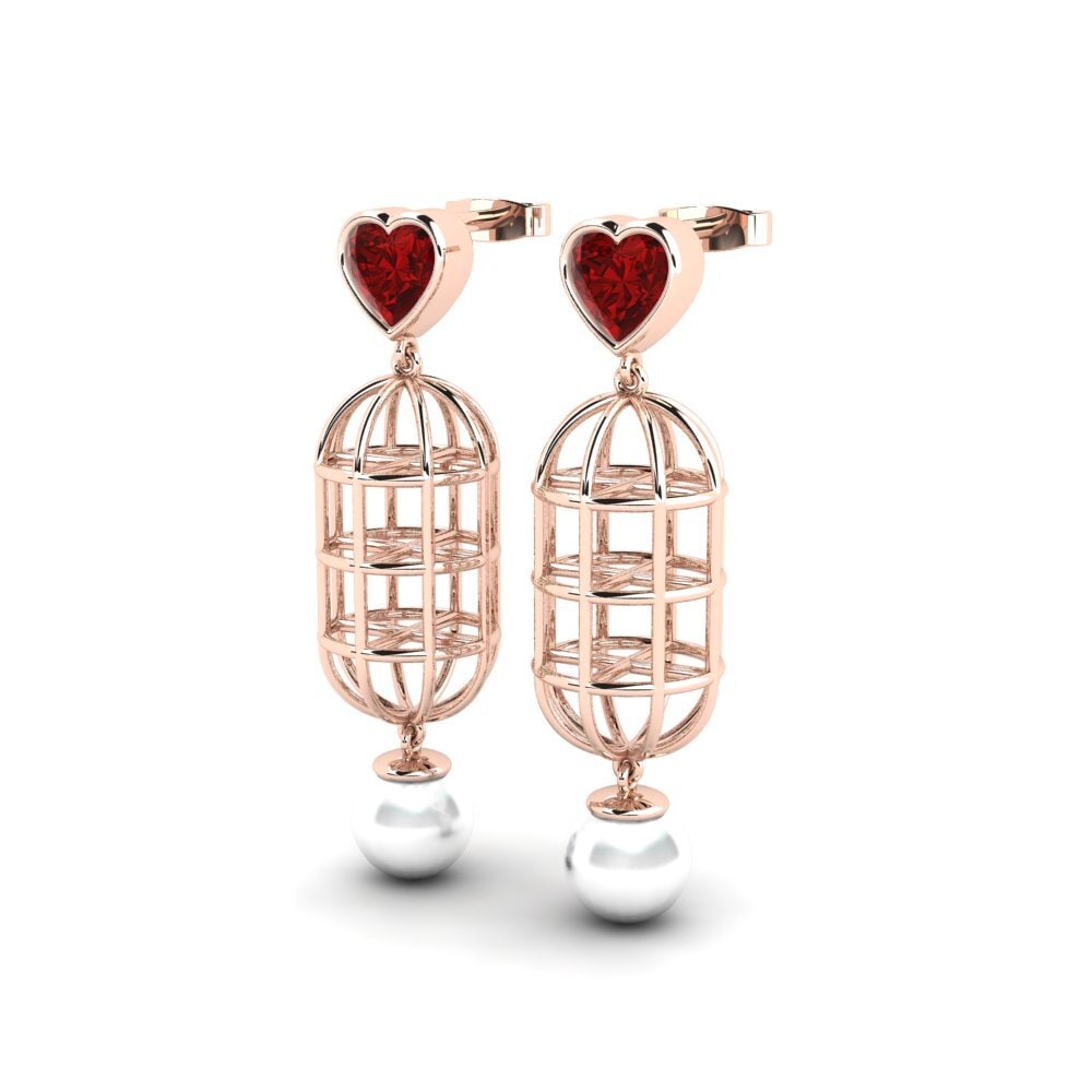 9ct Rose Gold Ruby (Lab Created) Women's Earring Phuo
