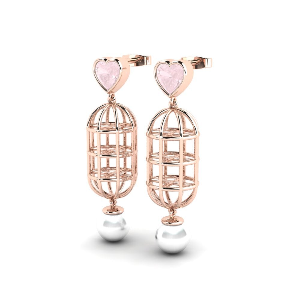 14k Oro Rosa Cuarzo rosa Pendiente de mujer Phuo