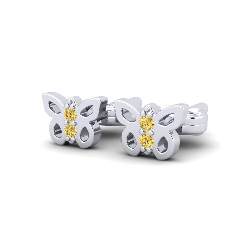 18k White Gold Yellow Diamond Kid's Earring Piedshor