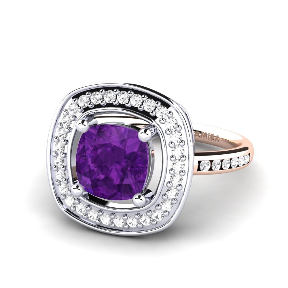 14k Rose & White Gold Amethyst Engagement Ring Pieretta