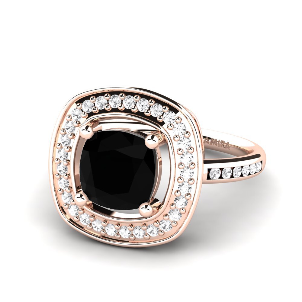 9k Rose Gold Black Onyx Engagement Ring Pieretta