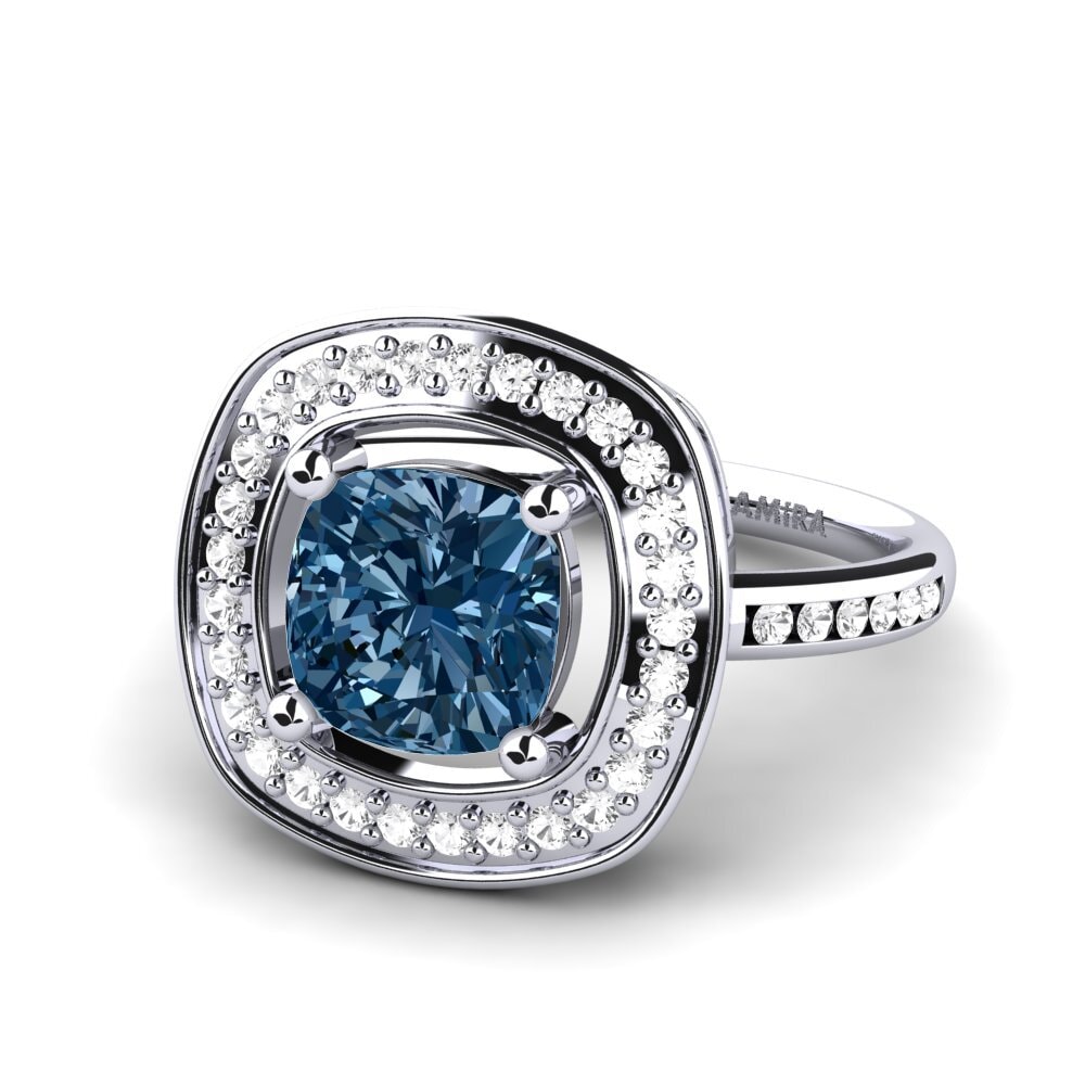 White Silver Blue Diamond Engagement Ring Pieretta
