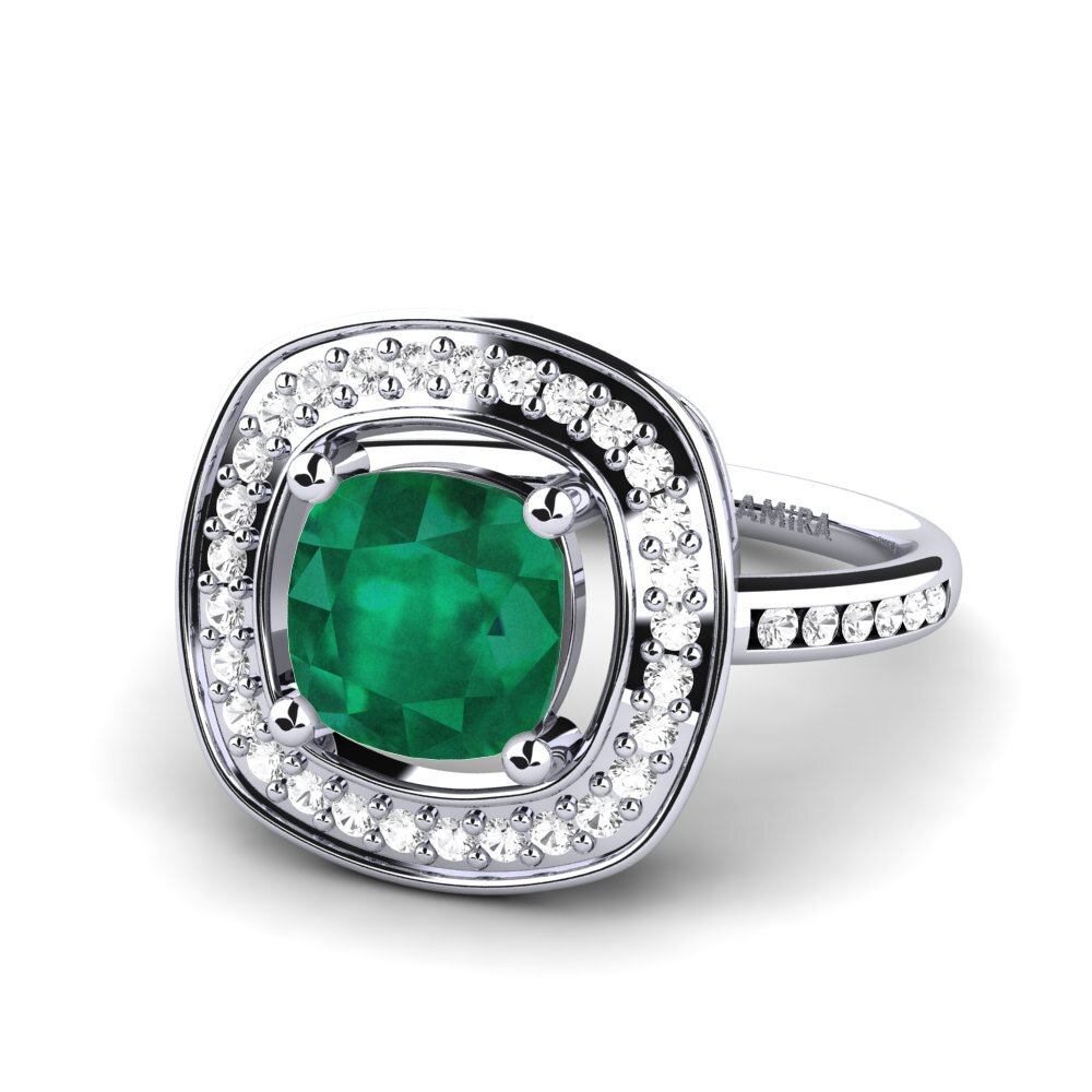 White Silver Emerald Engagement Ring Pieretta