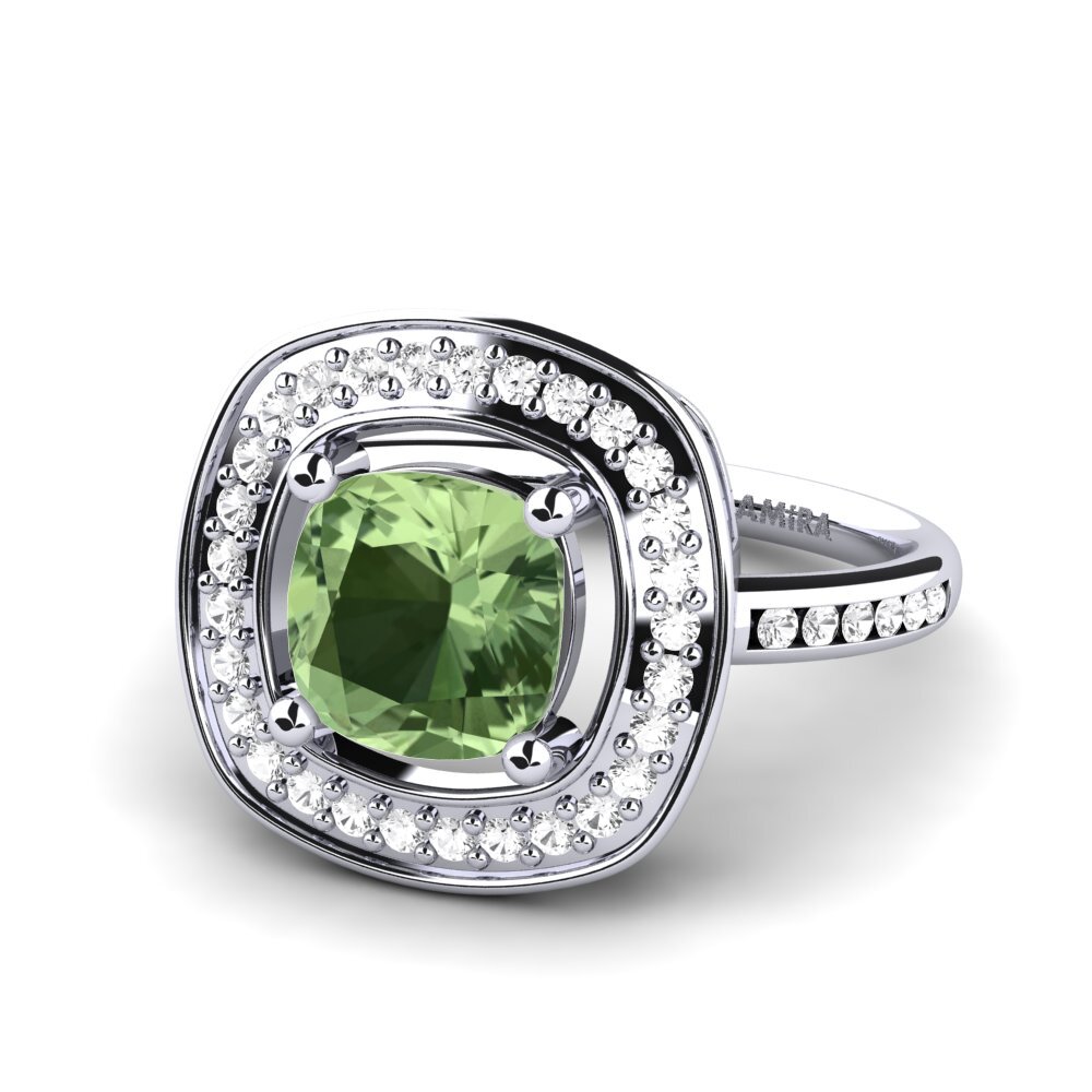 White Silver Green Sapphire Engagement Ring Pieretta