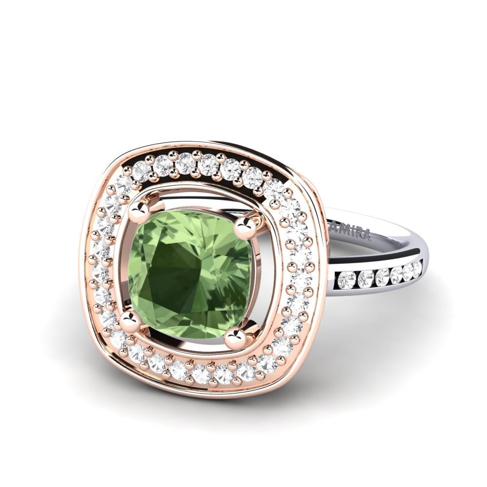 14k White & Rose Gold Green Sapphire Engagement Ring Pieretta